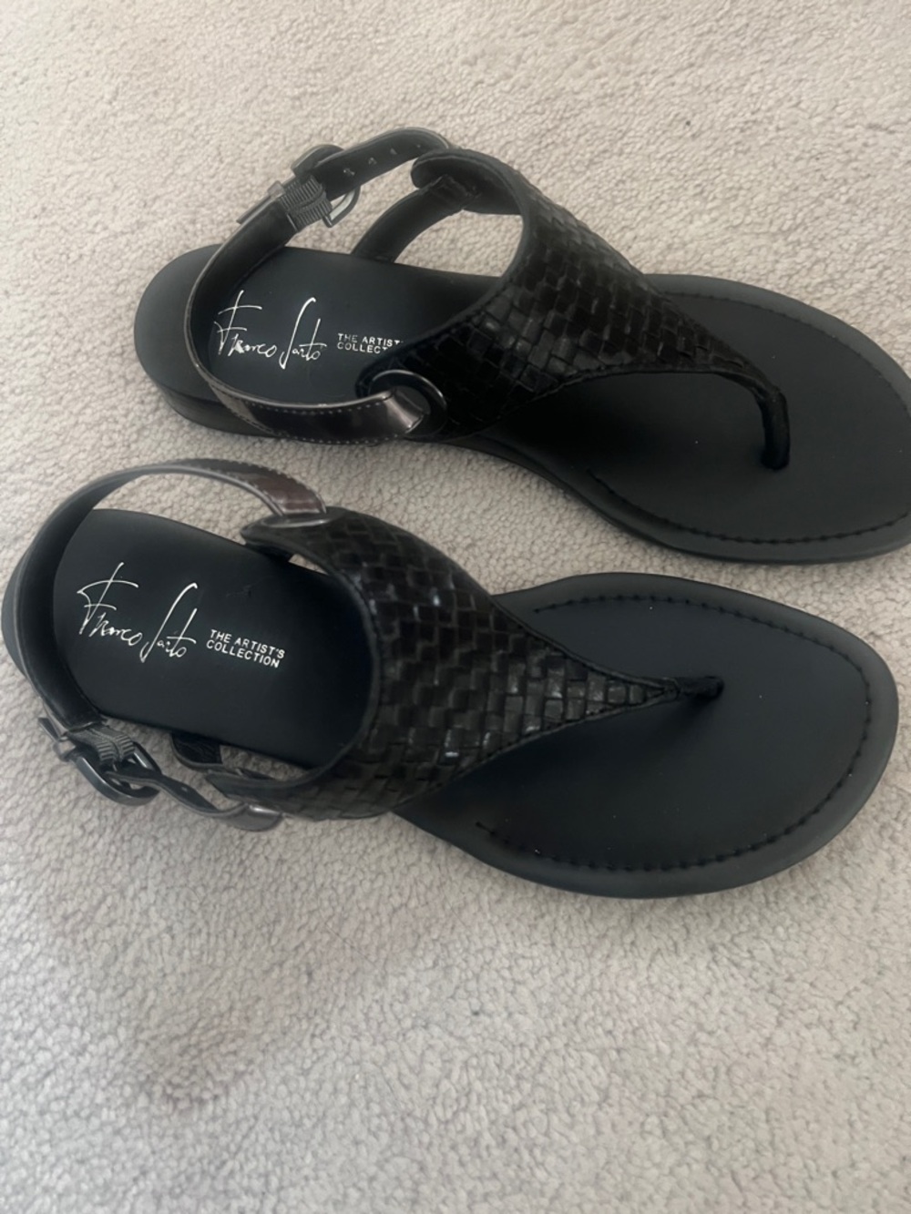 Franco Sarto Black Woven T-strap Sandals